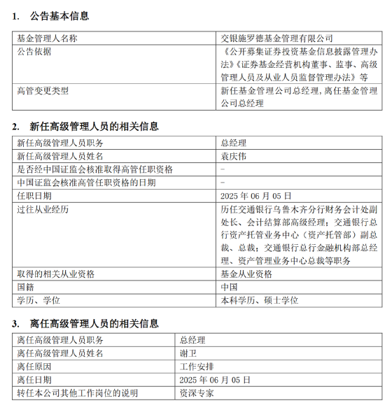 千亿基金“换帅”(🛰)：27年老将谢卫转任专家，袁庆伟接任总经(👭)理